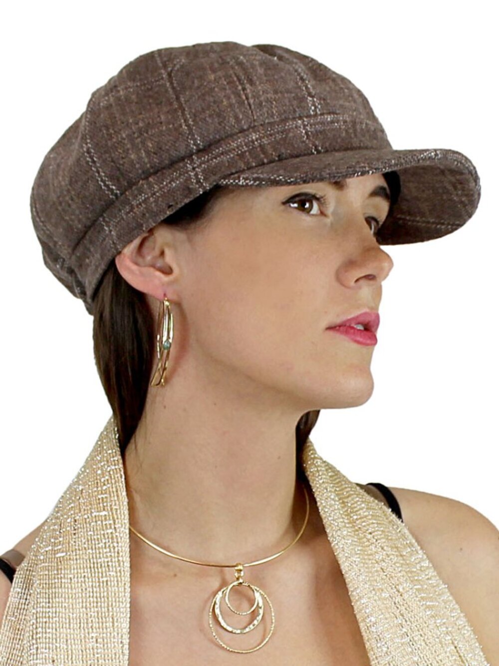 Baker Boy Tweed Cap Khaki Plaid Tan New Brown Checkered Hat New - Picture 3 of 6